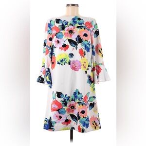 Tahari white with bright neon floral pattern shift dress - sz 8